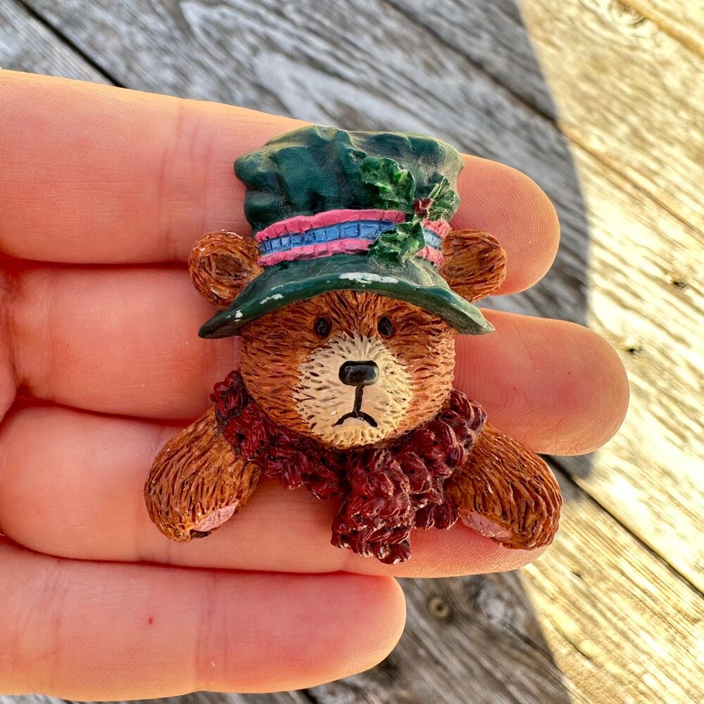 Vintage Bear Brooch with Hat - Cute Jewelry Pin